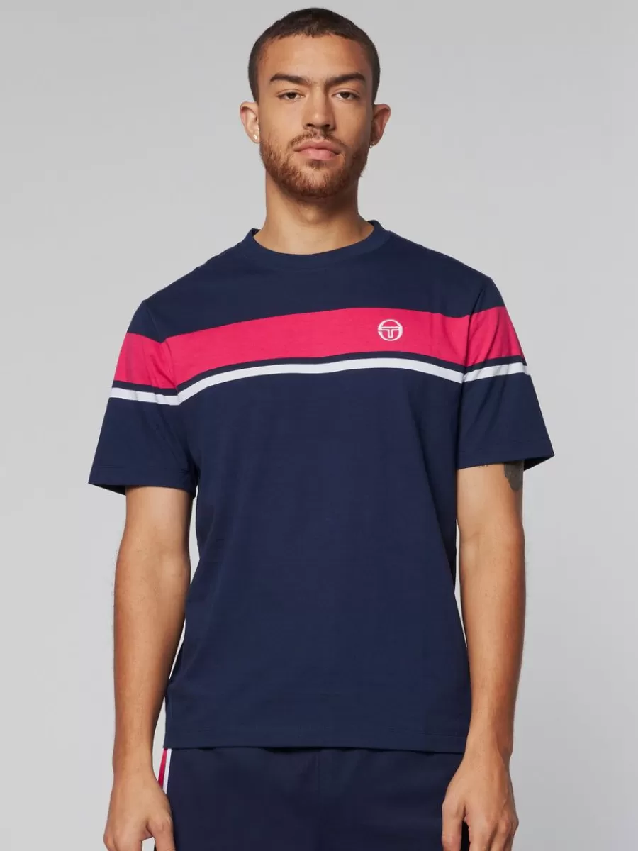 T-Shirts>Sergio Tacchini Damarindo T-Shirt- Maritime Blue/ Rasberry