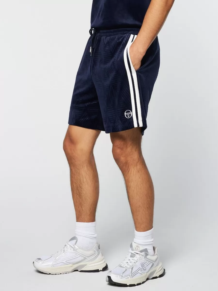 Shorts And Swim>Sergio Tacchini Debossed Damarindo Velour Short- Maritime Blue