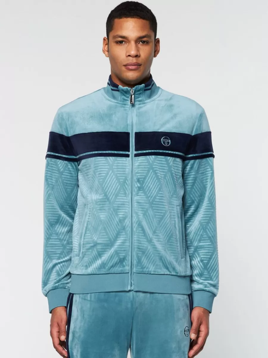Jackets>Sergio Tacchini Debossed Damarindo Velour Track Jacket- Larkspur