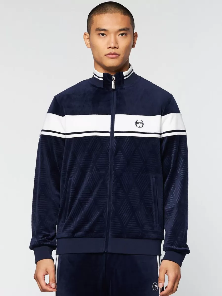 Velour>Sergio Tacchini Debossed Damarindo Velour Track Jacket- Maritime Blue