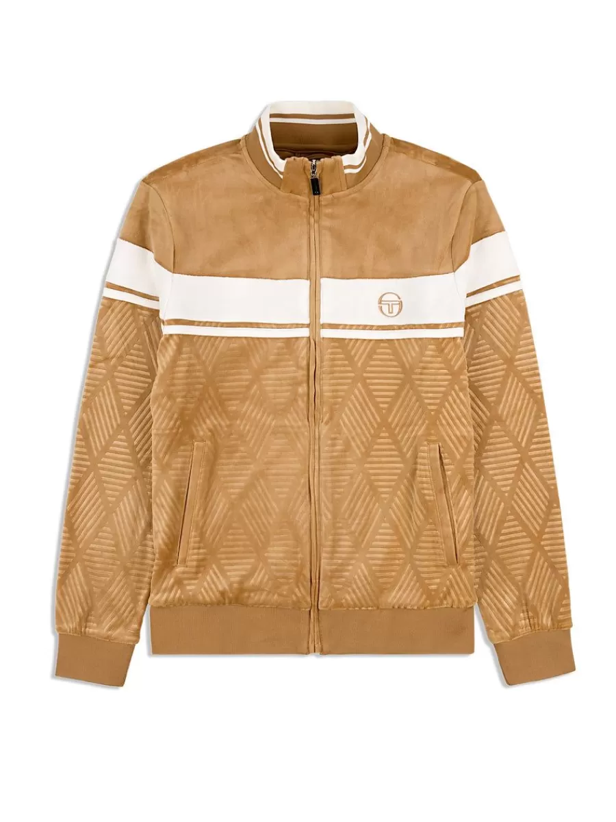 Jackets>Sergio Tacchini Debossed Damarindo Velour Track Jacket- Meerkat