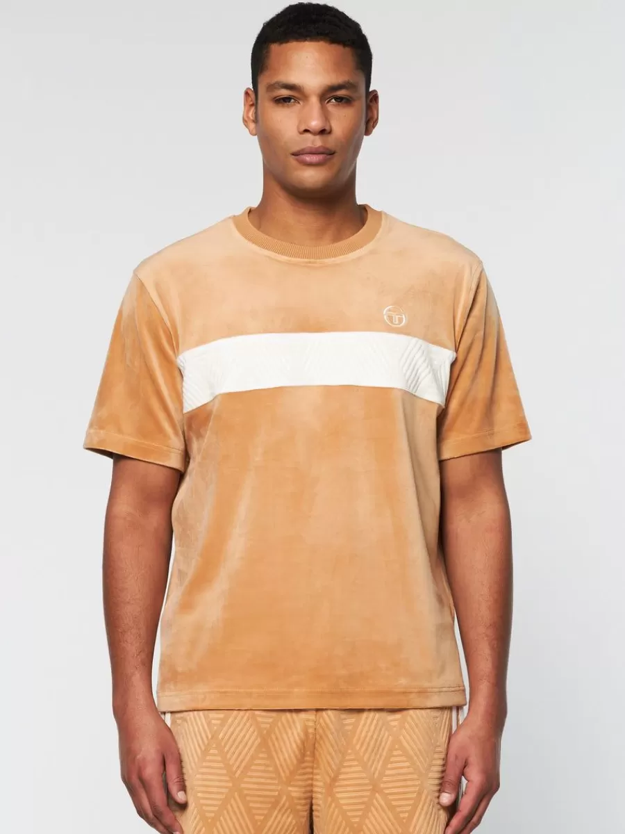 Matching Separates>Sergio Tacchini Debossed Damarindo Velour T-Shirt- Meerkat
