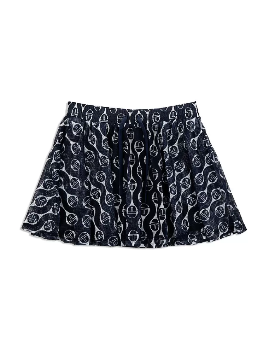 For The Court>Sergio Tacchini Lesi Mesh Skirt- Maritime Blue