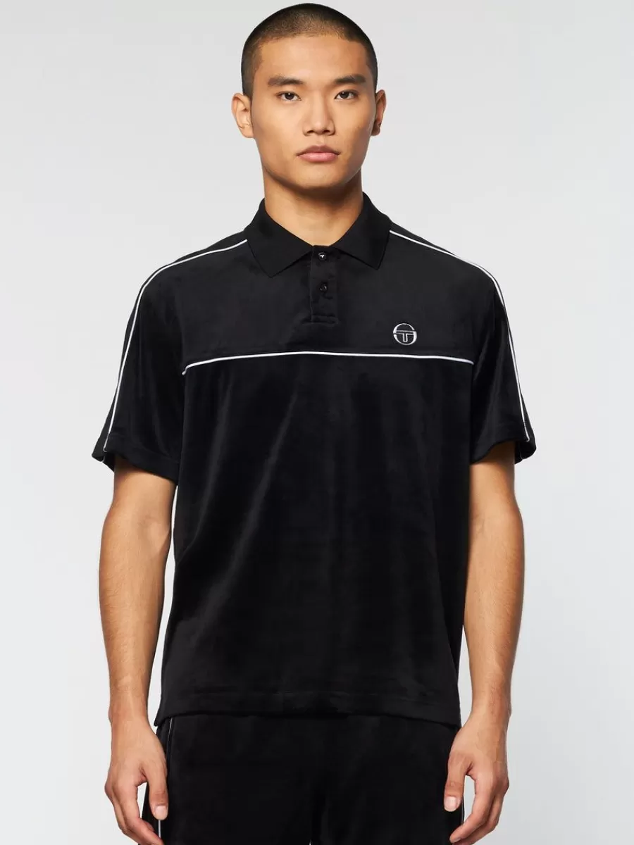 Polos>Sergio Tacchini Lioni Velour Polo Archivio- Black Beauty