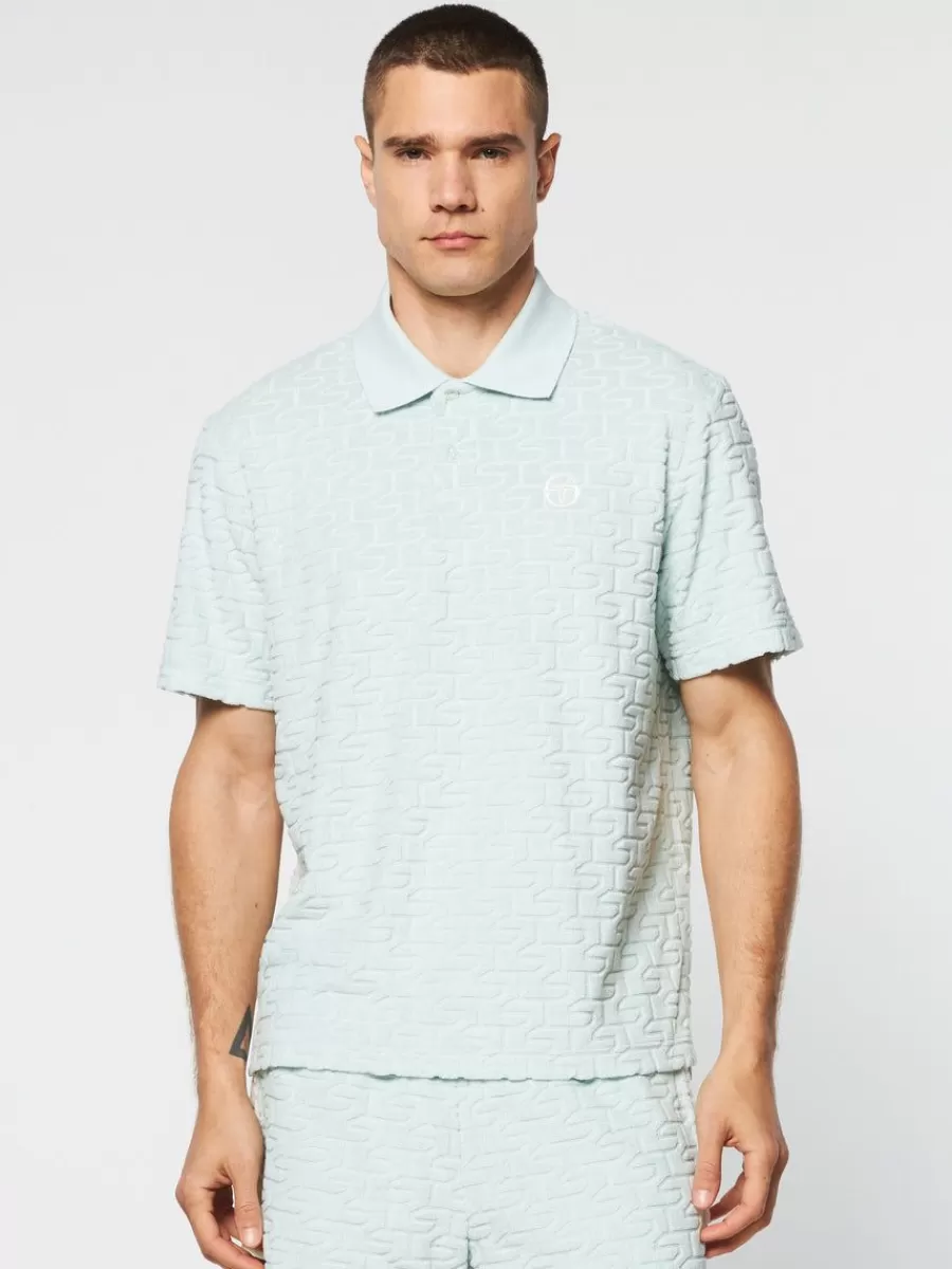 Polos>Sergio Tacchini Livata Monogram Polo- Surf Spray