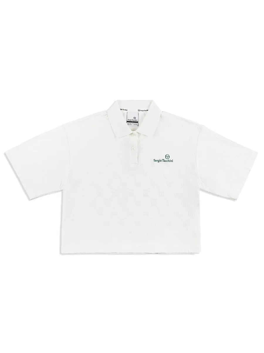 Tops And Sports Bras>Sergio Tacchini Monogram Jacquard Cropped Polo- Gardenia