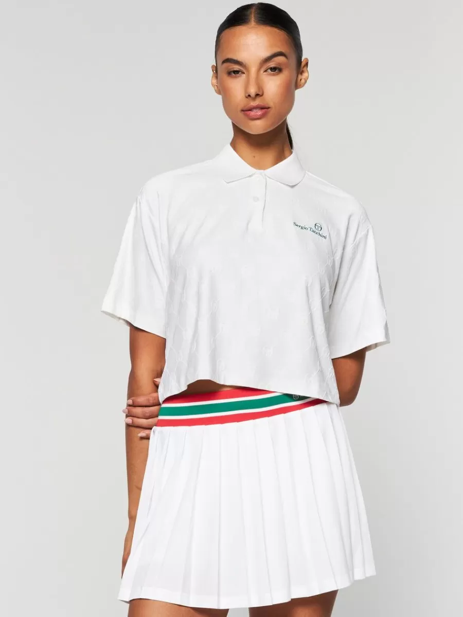 Tops And Sports Bras>Sergio Tacchini Monogram Jacquard Cropped Polo- Gardenia