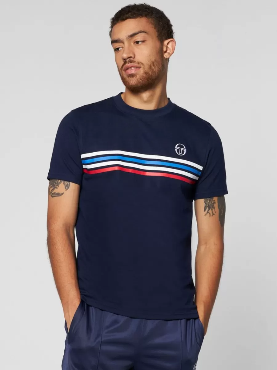T-Shirts>Sergio Tacchini New Melfi Short Sleeve T-Shirt Archivio- Maritime Blue