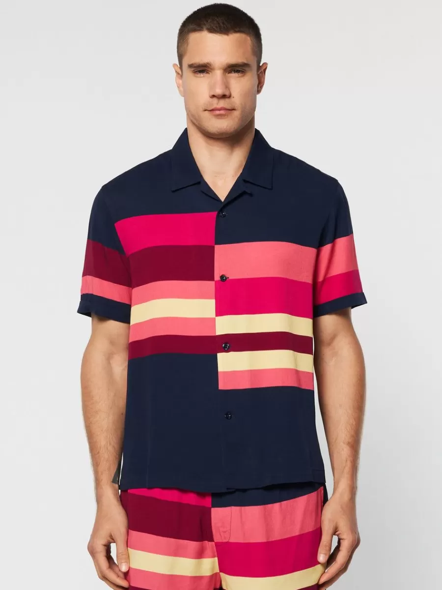 Matching Separates>Sergio Tacchini Pennellata Cabana Shirt- Maritime Blue/ Multi
