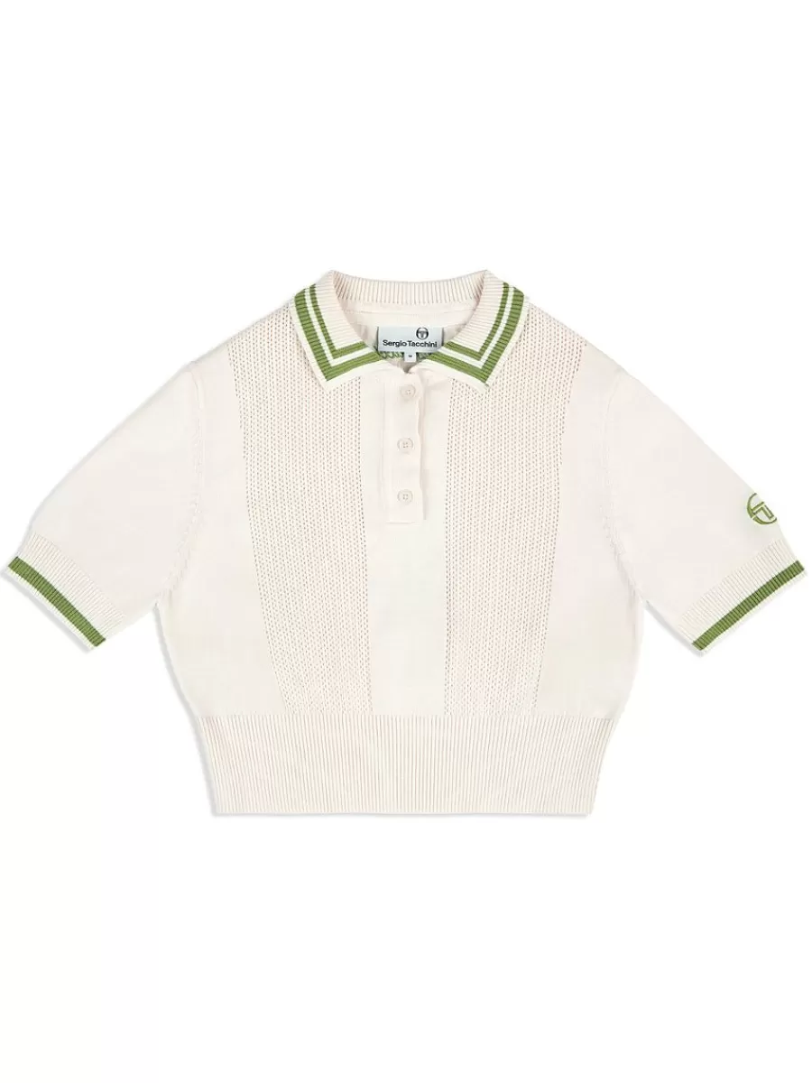 Tops And Sports Bras>Sergio Tacchini Perla Knit Cropped Polo- Gardenia