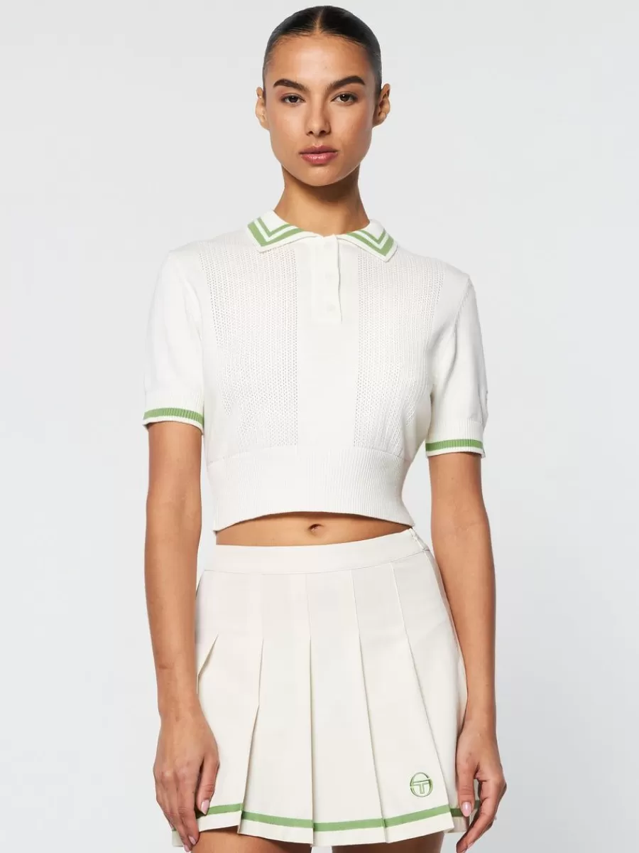 Tops And Sports Bras>Sergio Tacchini Perla Knit Cropped Polo- Gardenia