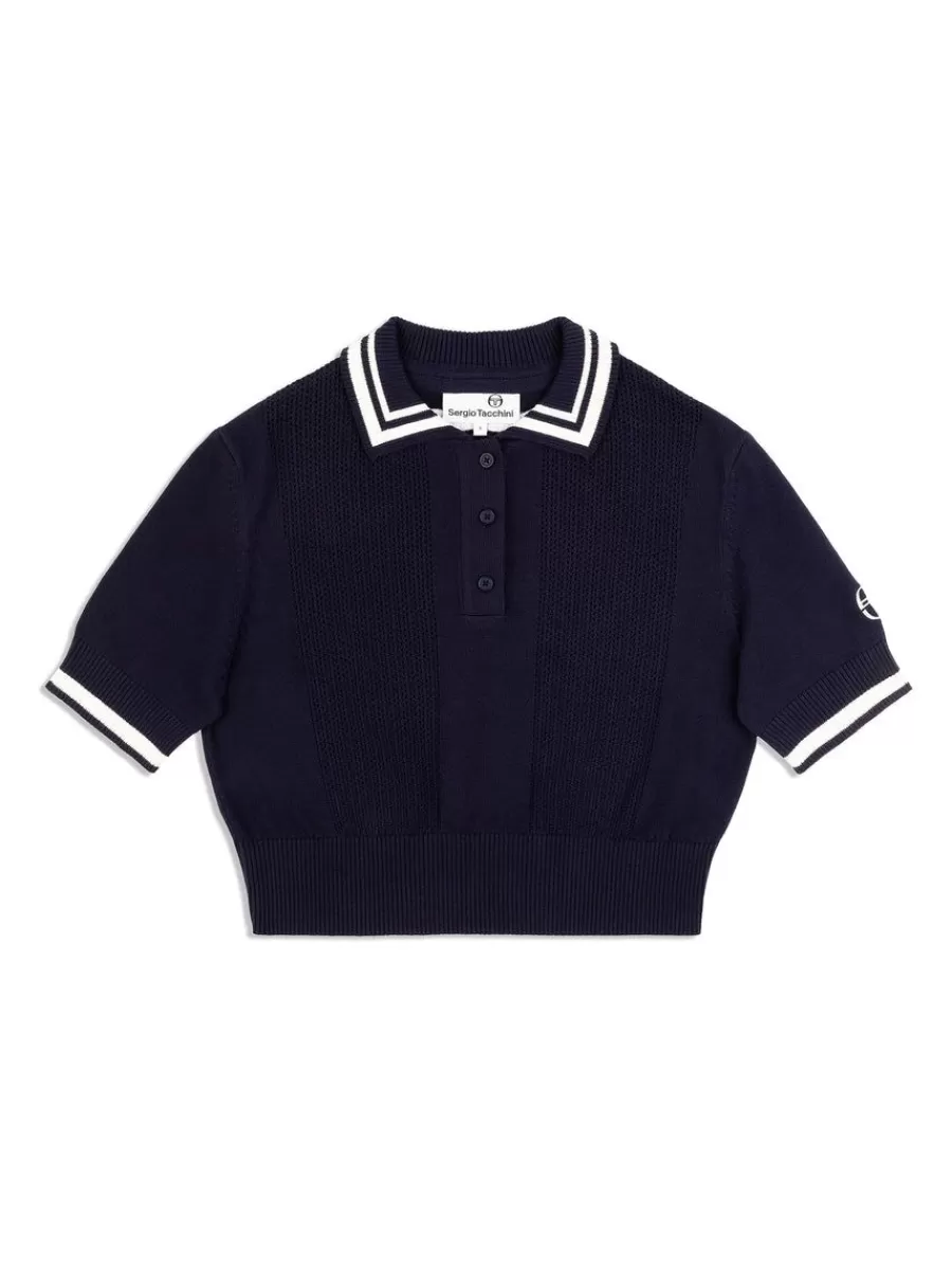 Tops And Sports Bras>Sergio Tacchini Perla Knit Cropped Polo- Maritime Blue