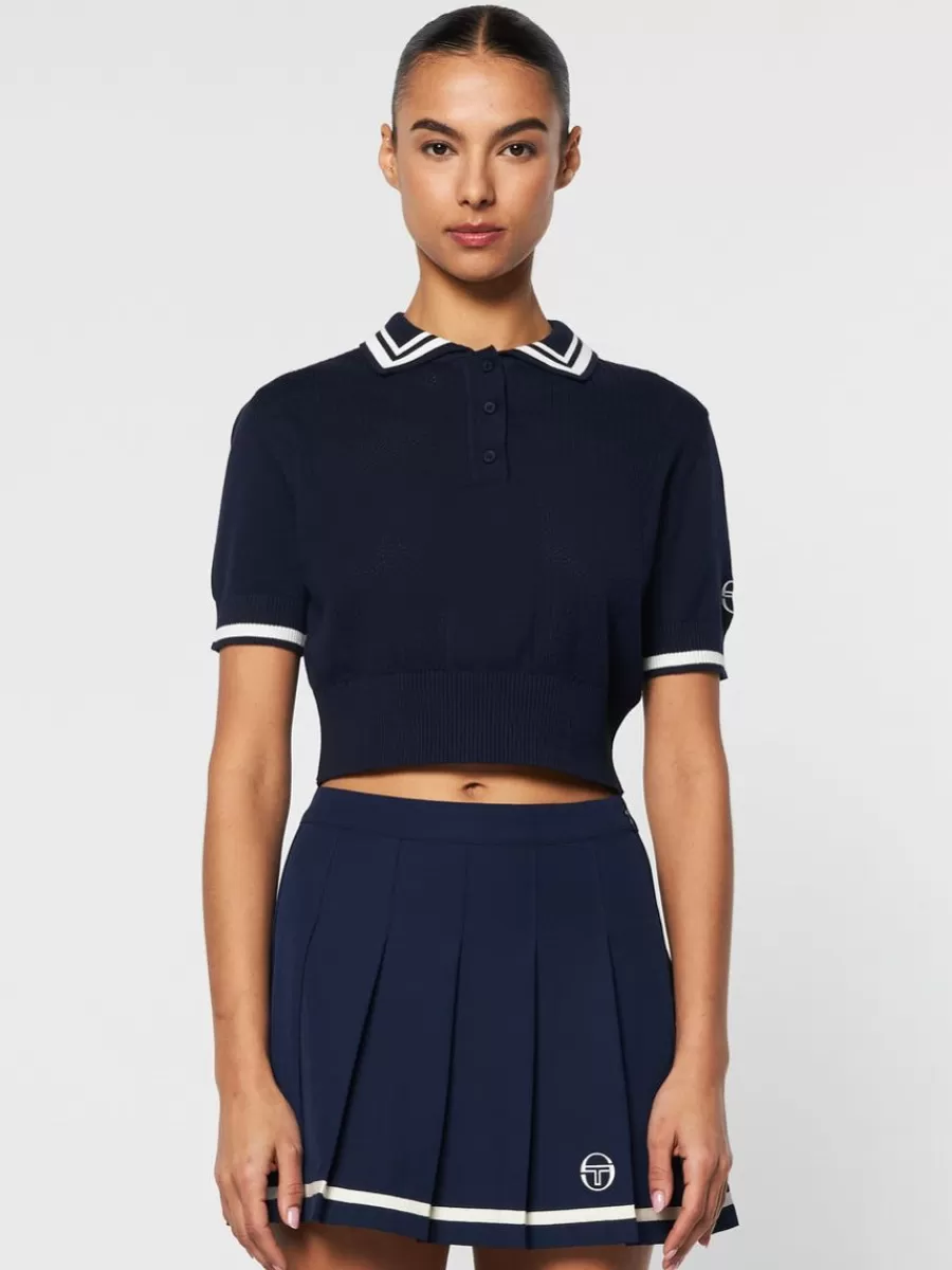 Tops And Sports Bras>Sergio Tacchini Perla Knit Cropped Polo- Maritime Blue