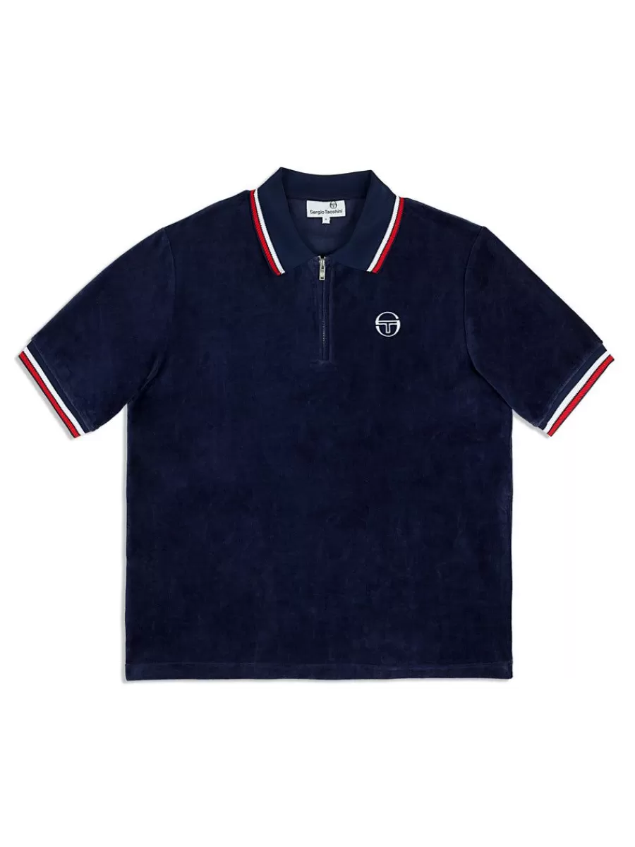 View All>Sergio Tacchini Primo Velour Polo- Maritime Blue