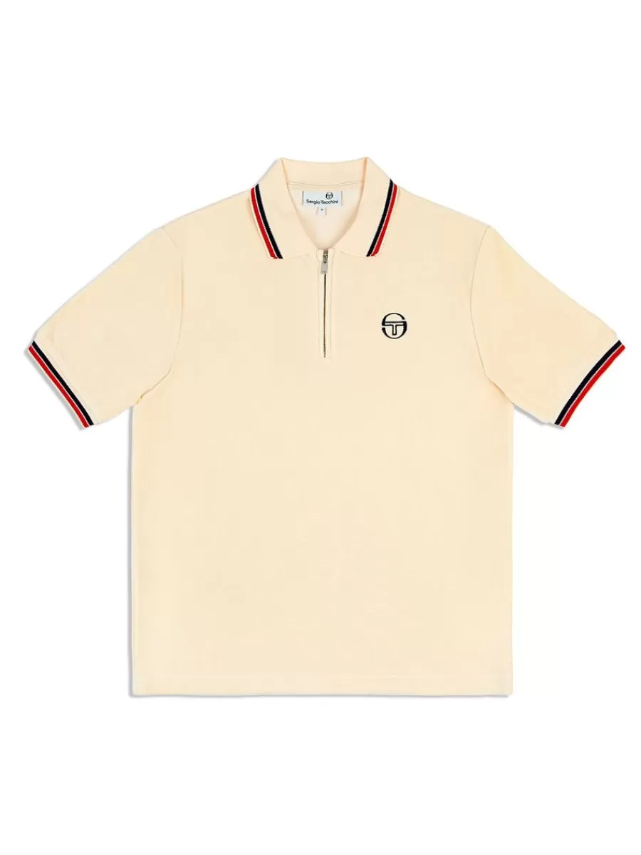 Polos>Sergio Tacchini Primo Velour Polo- Pearl Ivory