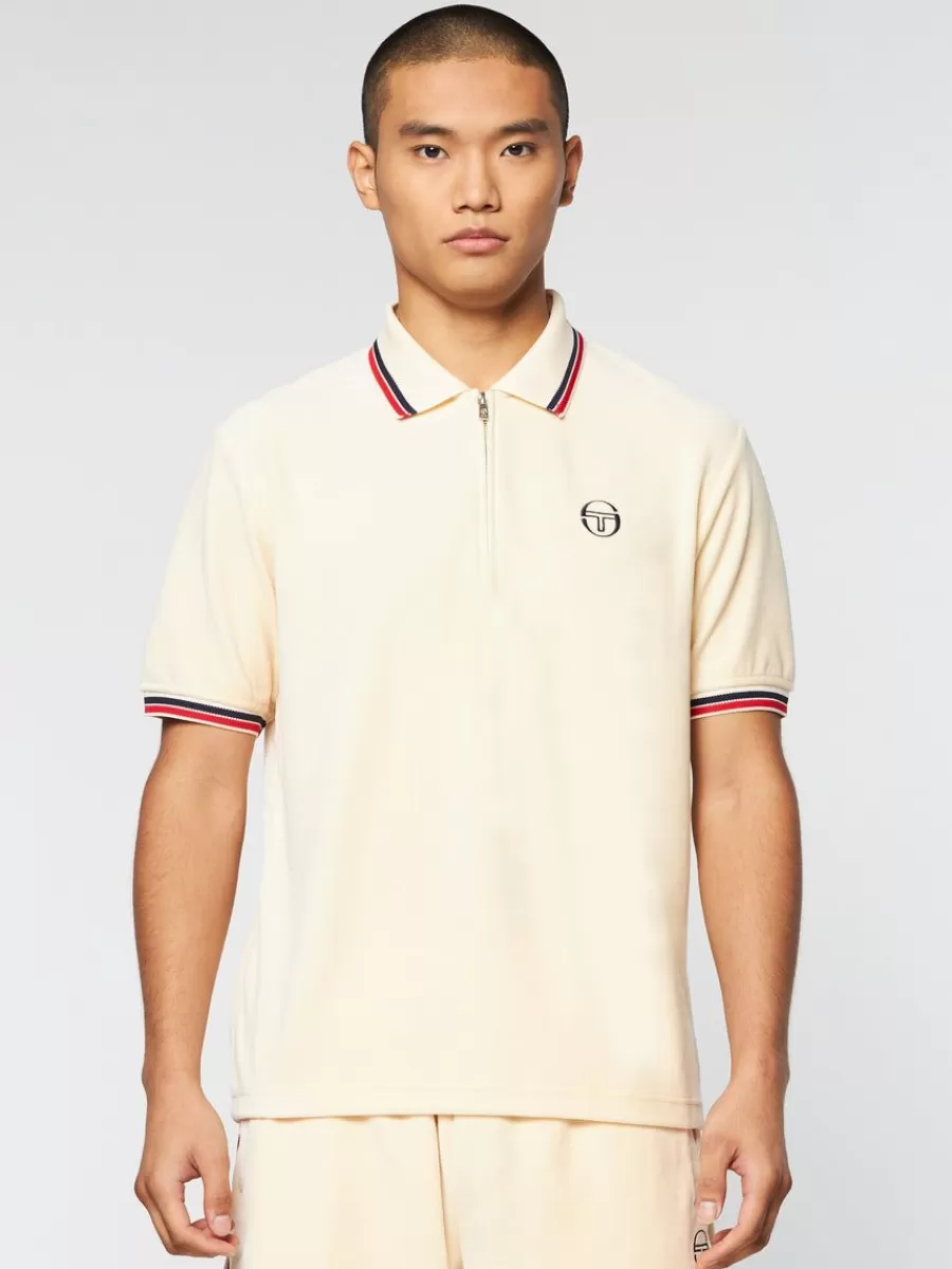 Polos>Sergio Tacchini Primo Velour Polo- Pearl Ivory