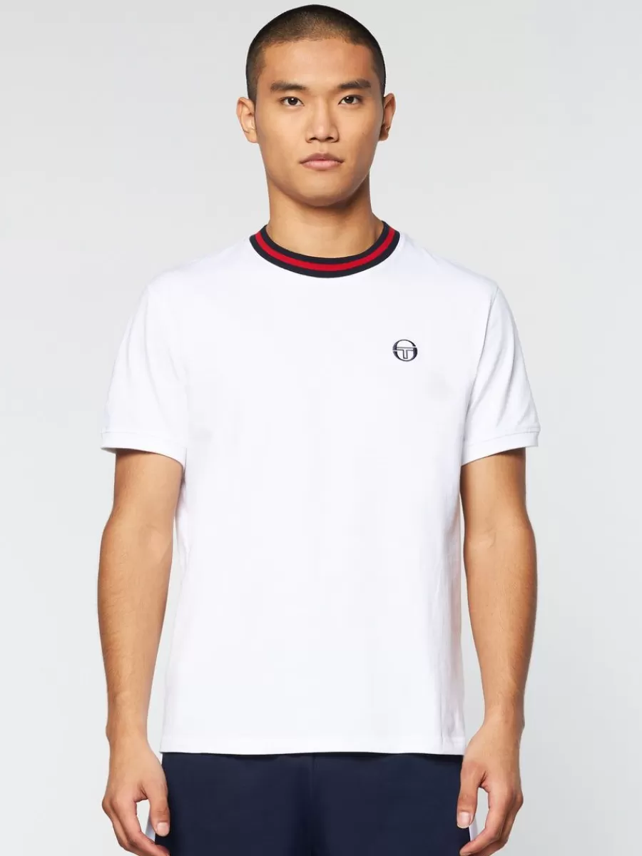 T-Shirts>Sergio Tacchini Rainer T-Shirt- White/ Adrenaline Rush