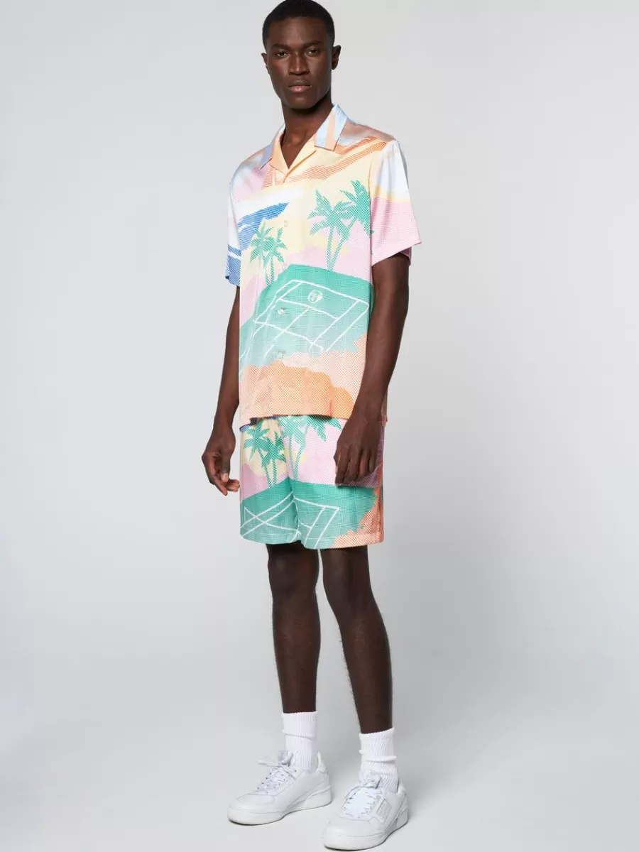 View All>Sergio Tacchini Riviera Camp Shirt- Deep Mint/ Multi