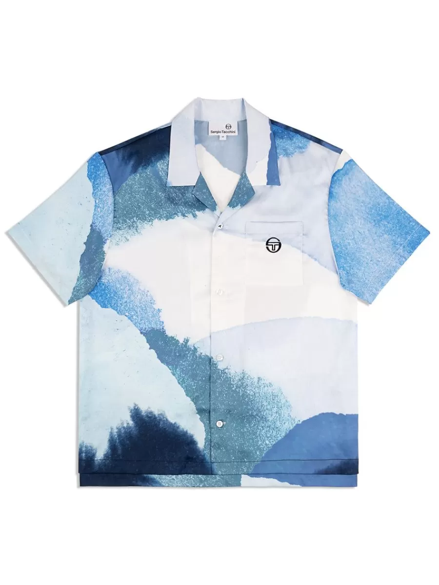 Matching Separates>Sergio Tacchini Spiaggia Cabana Shirt- Maritime Blue/ Multi