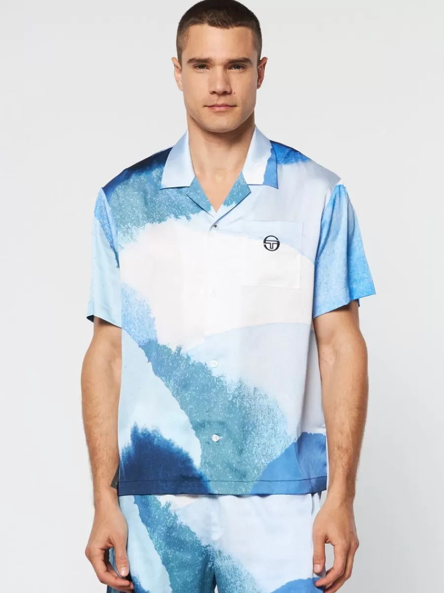 Matching Separates>Sergio Tacchini Spiaggia Cabana Shirt- Maritime Blue/ Multi