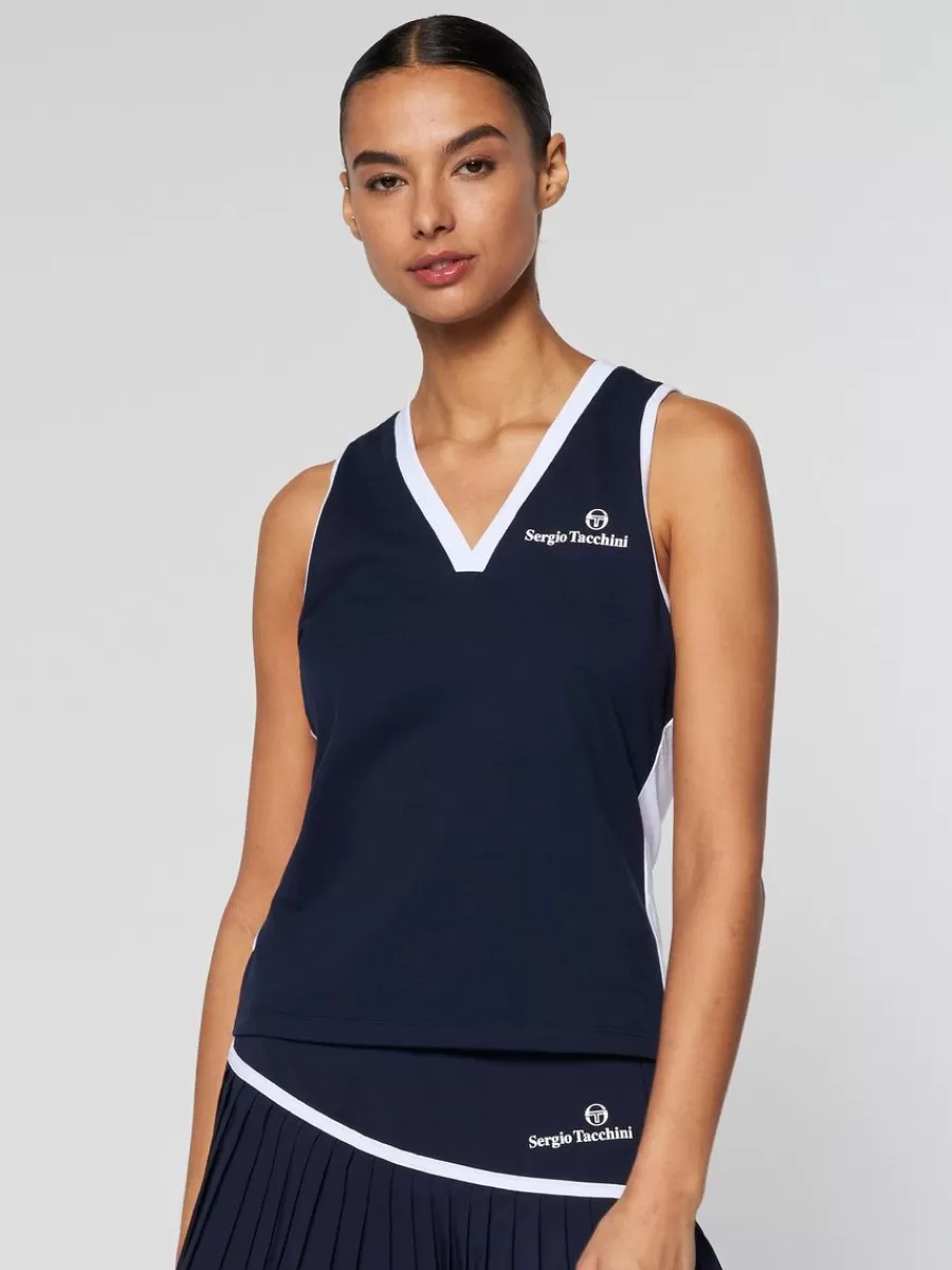 Tops And Sports Bras>Sergio Tacchini Women'S Vigentino Tennis V-Neck Tank Top- Maritime Blue