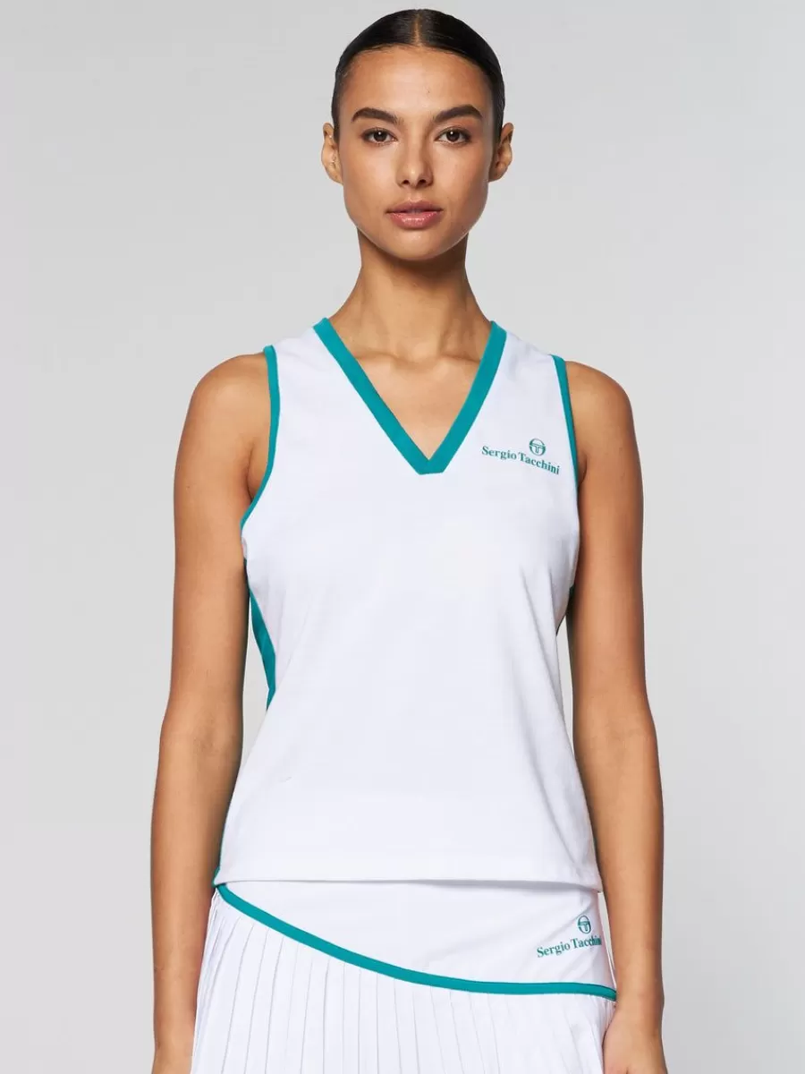 Tops And Sports Bras>Sergio Tacchini Women'S Vigentino Tennis V-Neck Tank Top- White